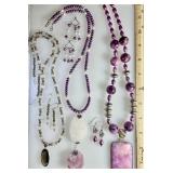 3 gemstone necklaces and earrings