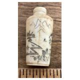Vintage scrimshaw bone snuff bottle