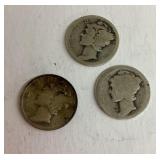 3 Mercury dimes