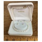 Faux pearl necklace and earrings