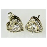 Gold over sterling heart earrings w/clear stones