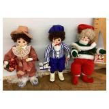 3 Holiday clown dolls