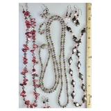 3 pearl necklaces and earrings