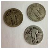 3 standing liberty quarters --no date