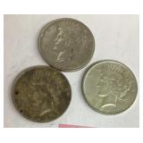 3 peace silver dollars 1922D, 1923, 1927