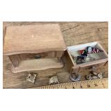 Small wooden jewelry box and contents