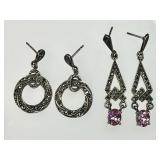 2 pair sterling silver marcasite earrings