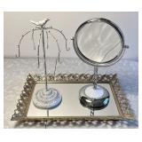 Vanity mirror, magnifying mirror, necklace holder