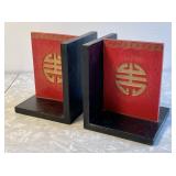 Heavy wood Chinese longevity symbol bookends