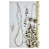 2 pearl necklaces and earrings