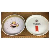 Metal Falstaff and plastic Michelob trays