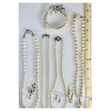 4 faux pearl necklaces, bracelet, earrings
