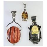 3 sterling gemstone pendants