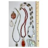 5 silver wire wrapped gemstone necklaces