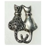 Sterling silver marcasite cat brooch