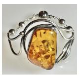 Chunky silver and amber bracelet