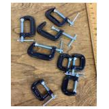 8 assorted C-clamps