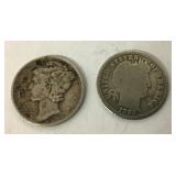 2 silver dimes 1898 &1944