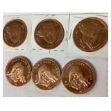 5 copper coins --1 oz. .999 fine copper