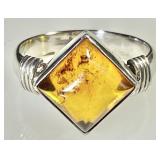 Sterling silver amber ring