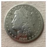 1881 Morgan silver dollar
