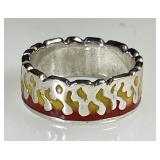 Sterling silver enameled flames ring