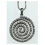 Sterling swirl pendant w/clear stones 20" chain