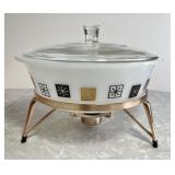MCM atomic Inland Glass casserole w/warmer