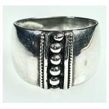 Sterling silver wide ring with 6 beads