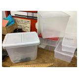 Group of 5 small clear storage totes with lids