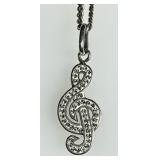 Sterling silver treble clef pendant on 24" chain
