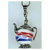 Sterling silver & marble teapot pendant 28" chain