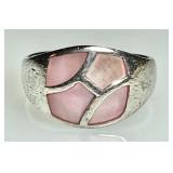 Sterling silver pink mother of pearl inlaid ring