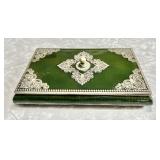 Green enamel trinket box w/green rhinestones