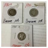 3 silver dimes 1914, 1916S, 1935S