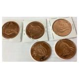 5 copper coins --1 oz. .999 fine copper