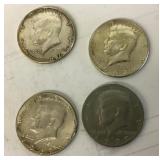 4 Kennedy clad half dollars 1967 & 1972