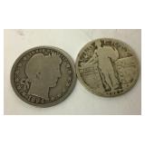 2 silver quarters 1894 & 1927