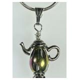 Sterling silver & glass teapot pendant 28" chain