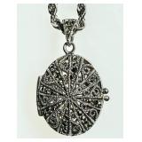 Sterling silver marcasite locket on 24" chain