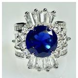 Sterling silver cocktail ring w/large blue stone