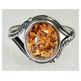 Sterling silver amber ring
