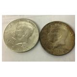2 Kennedy half dollars 1964