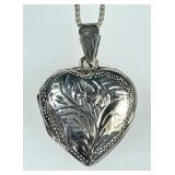Sterling silver etched heart locket on 20" chain