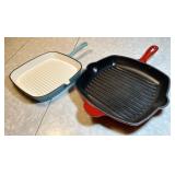 2 enamel cast iron grille pans