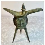 Antique Chinese bronze jue ritual wine cup