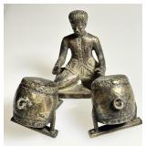 3-piece brass Indonesian drummer figure