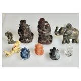 8 Asian figures & brass elephant drawer handle