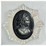 Vintage carved lucite brooch with cameo