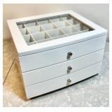 NEW white lacquered wood jewelry box